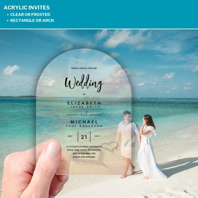 ACRYLIC Destination Wedding Beach Sunset Ocean Acrylic Invitations (Creator Uploaded)