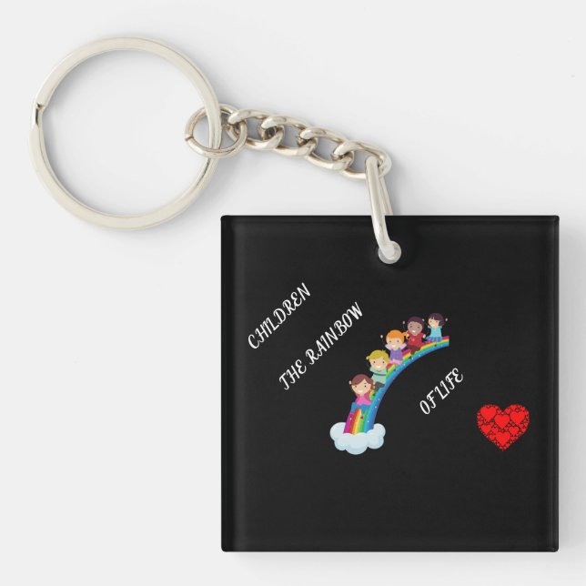 Acrylic double sided keychain. Children & rainbows Key Ring (Front)