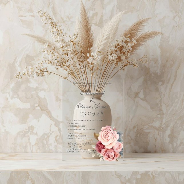 Acrylic Elegant Pink Floral Wedding Invitation (Creator Uploaded)
