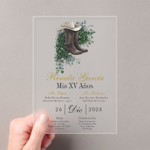 Acrylic Emerald floral boot Quinceañera Invitation