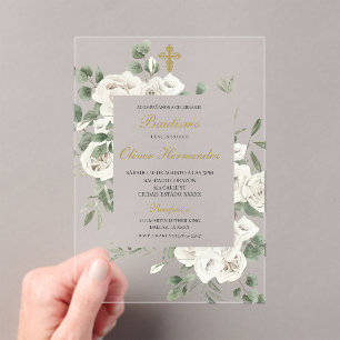 Acrylic Floral Baptism Spanish Invitation
