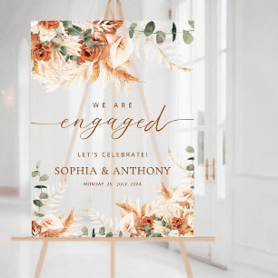 Acrylic Floral Pampas Engagement Party Welcome  Acrylic Sign