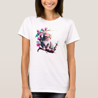 Acrylic Flower Cute Cat T-Shirt