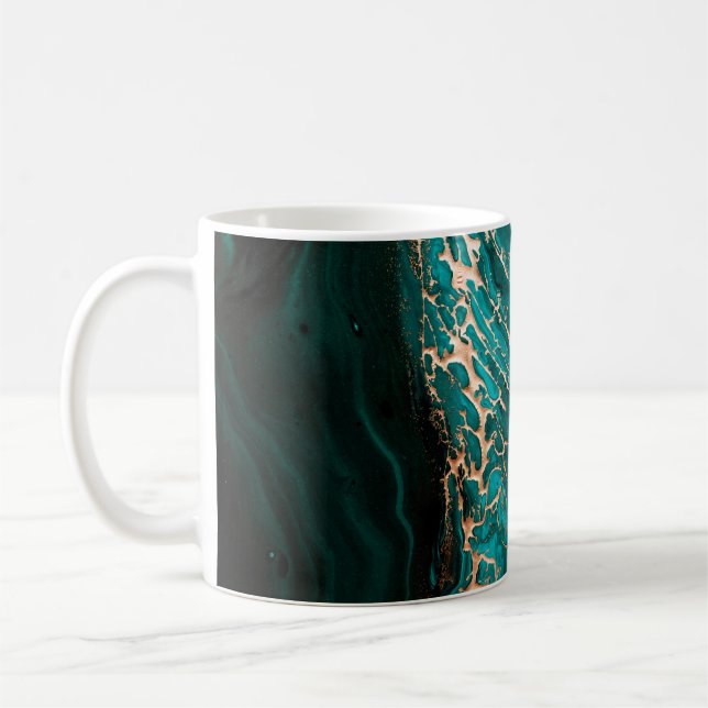 Acrylic Fluid Art. Dark green waves in abstract oc Coffee Mug (Left)