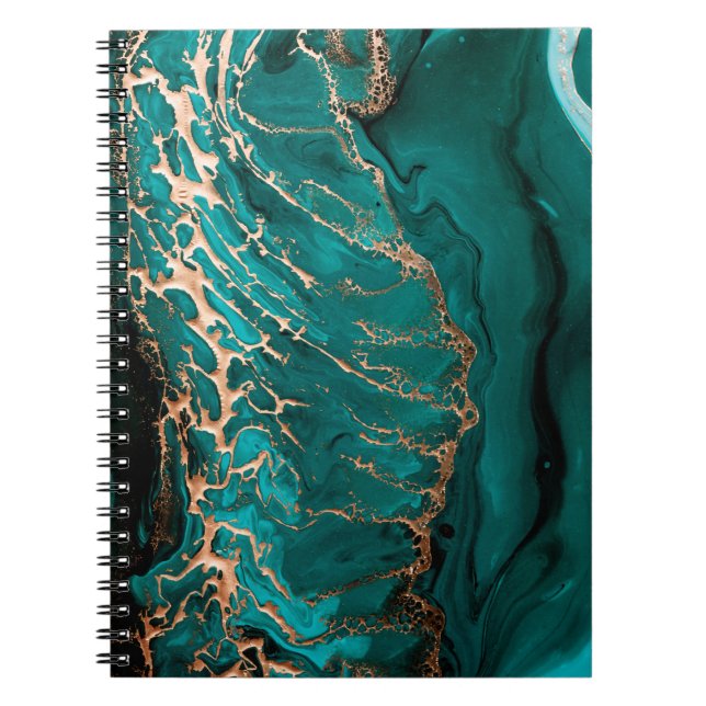 Acrylic Fluid Art. Dark green waves in abstract oc Notebook (Front)