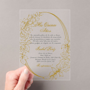 Acrylic Gold frame Spanish Quinceanera Acrylic Invitations