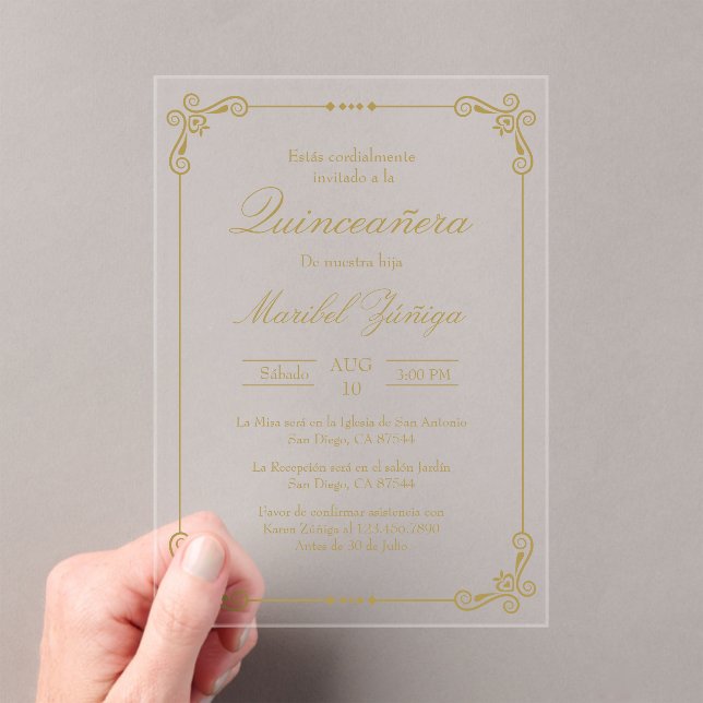 Acrylic gold quinceañera Invitation (Insitu (Handheld))