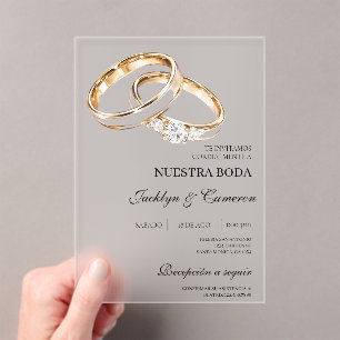 Acrylic gold ring Spanish Wedding Invitations