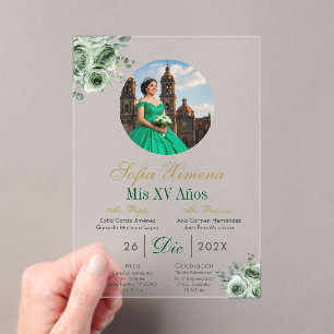 Acrylic Green elegant dress Quinceañera Invitation