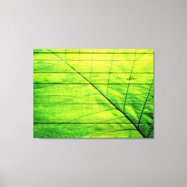 Acrylic Green Leaf on Wooden Canvas Print (Front)
