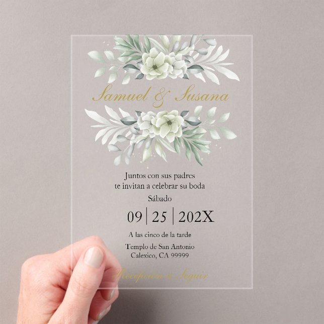 Acrylic greenery wedding invitations (Insitu (Handheld))
