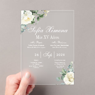 Acrylic greenery white floral invitation