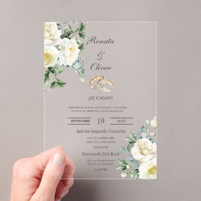 Acrylic greenery white wedding  invitations (Insitu (Handheld))