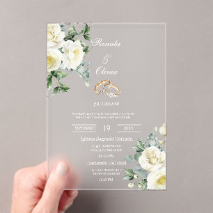 Acrylic greenery white wedding  invitations