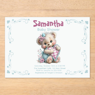 Acrylic Invitation Teddy Bear Baby Shower 