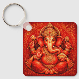 Acrylic Key Chain: Vibrant Lord Ganesha Art  Ring