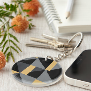 Acrylic Keychain – Black and Gold Geometry