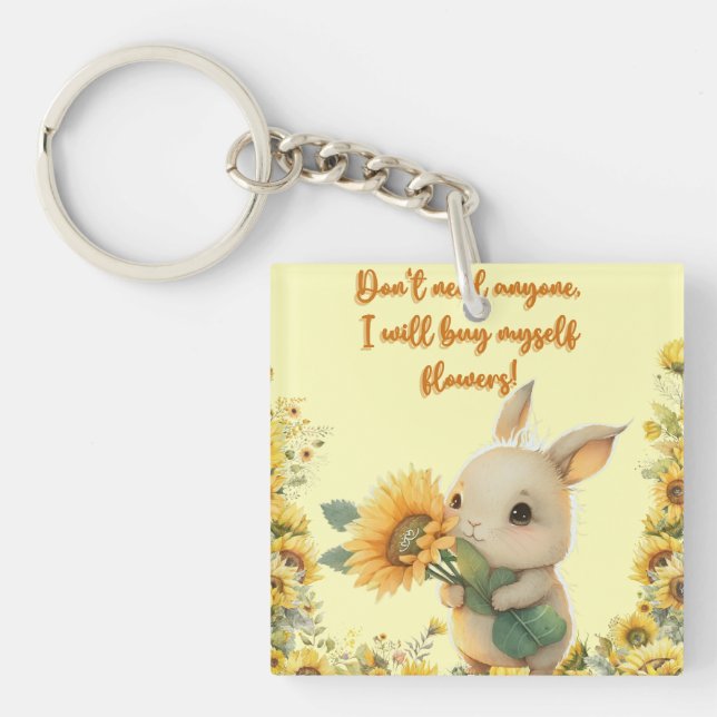 Acrylic Keychain | Cute Rabbit Holding Sunflower (Front)