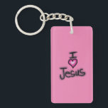 Acrylic Keychain I Love Jesus I Heart Jesus<br><div class="desc">I Love Jesus I Heart Jesus Keychain.  Let them know how you feel about Jesus! Hand written black text with a bright pink heart.  Personalize background color and Name.  Enjoy!</div>