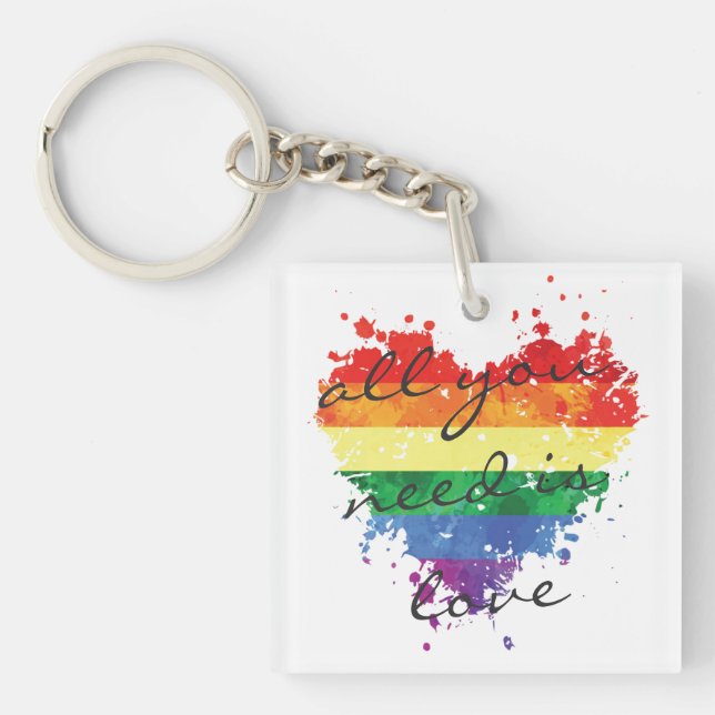 Acrylic Keyring Rainbow Heart all you need is love (Front)