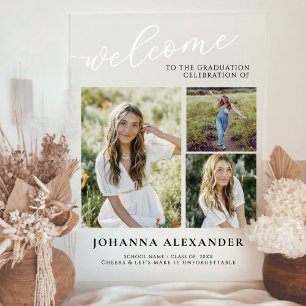 Acrylic Modern 3 Photos Graduation Welcome  Sign