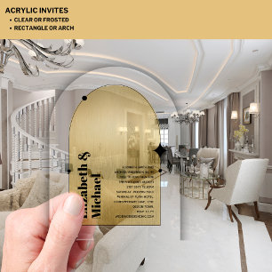 Acrylic Modern Minimalist Gold Black Art Deco Invitations