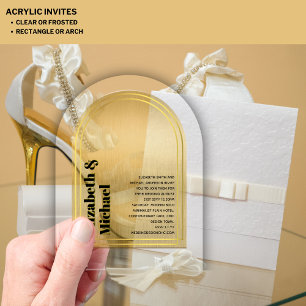 Acrylic Modern Minimalist Simple Bold GOLD Black Invitations