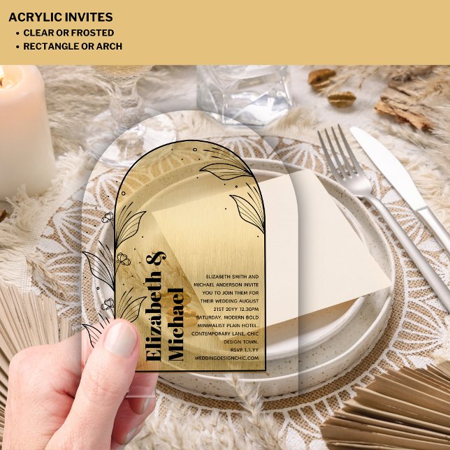 Acrylic Modern Minimalist Simple Bold GOLD Boho Acrylic Invitations (Creator Uploaded)