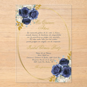 Acrylic Navy blue Spanish  Quinceanera  Acrylic Invitations