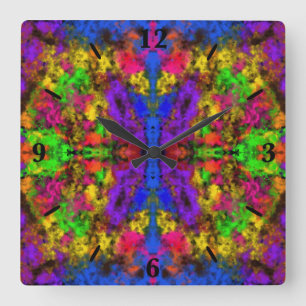 Acrylic Neon Colors Paint Splatter Splash Abstract Square Wall Clock