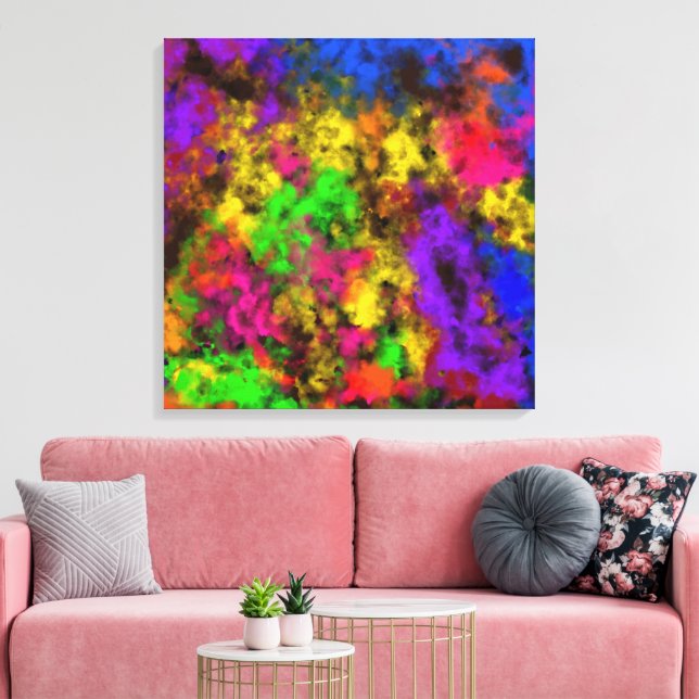 Acrylic Neon Colours Paint Splatter Splash Abstrac Canvas Print (Insitu(LivingRoom))