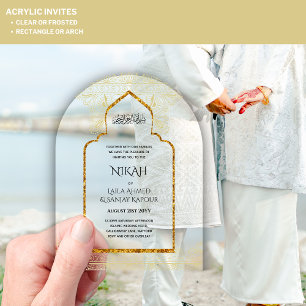ACRYLIC NIKAH - Ornate Islamic Mosque Gold Wedding Invitations