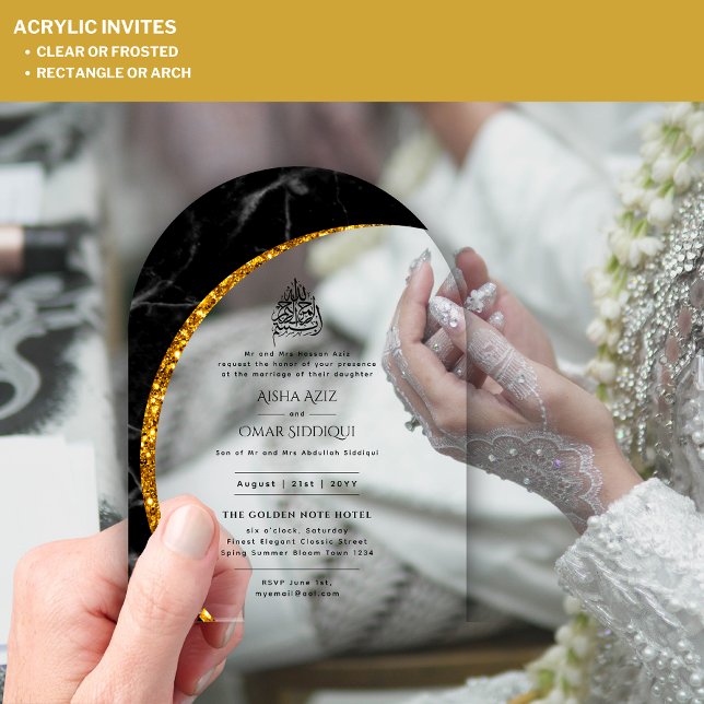 ACRYLIC NIKAH WALIMA BlackGold Elegant Islamic Acrylic Invitations (Creator Uploaded)