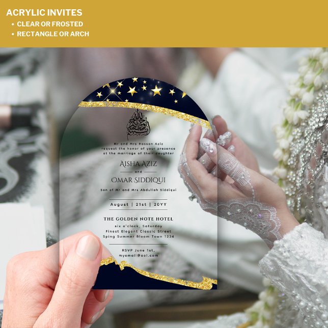 ACRYLIC NIKAH WALIMA BlackGold Elegant Islamic Acrylic Invitations (Creator Uploaded)