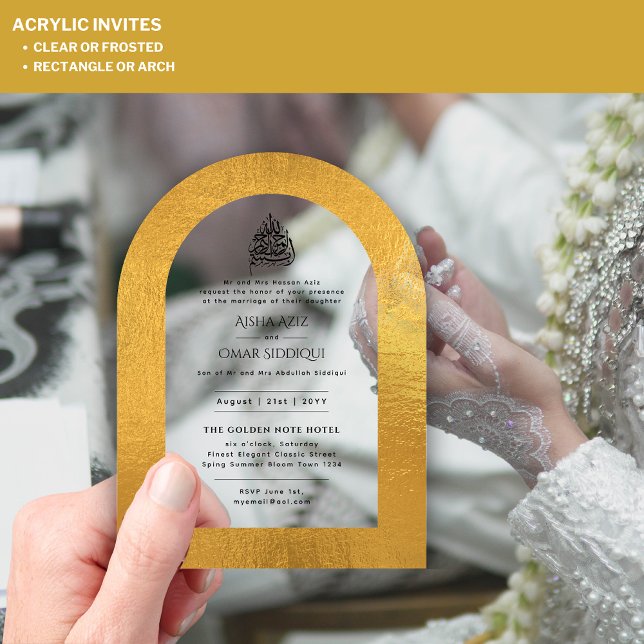 ACRYLIC NIKAH WALIMA Invite Gold Elegant Islamic Acrylic Invitations (Creator Uploaded)