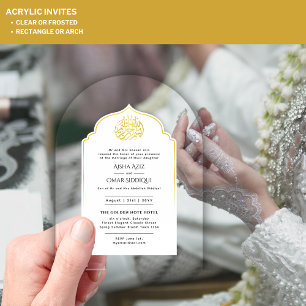 ACRYLIC NIKAH WALIMA White Gold Elegant Invitations