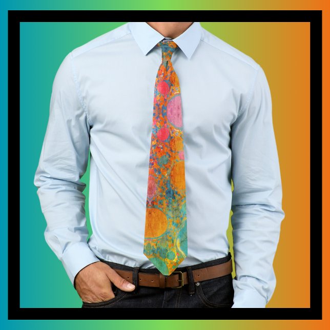 Acrylic Oil Orange Turquoise Pink Abstract Art Tie (Creator Uploaded)