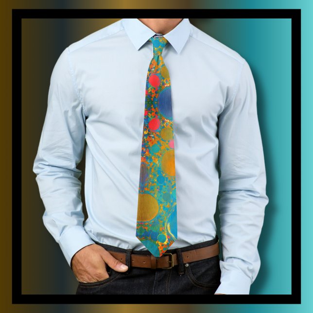 Acrylic Oil Turquoise Gold Red Blue Abstract Art Tie (Creator Uploaded)