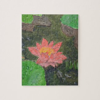 Acrylic on canvas, pink water lily flower jigsaw puzzle
