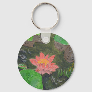 Acrylic on canvas, pink water lily flower key ring