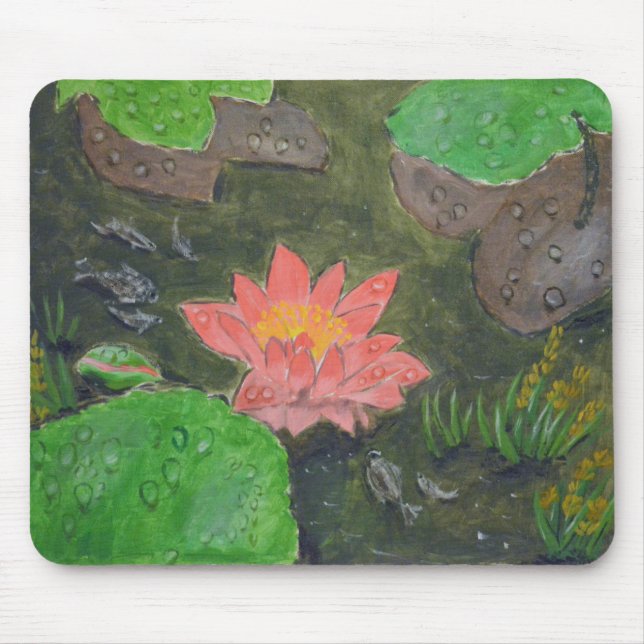 Acrylic on canvas, pink water lily flower mouse pad (Front)
