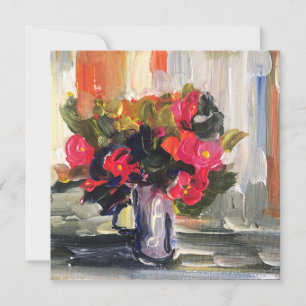 Acrylic painting, red flowers holiday card