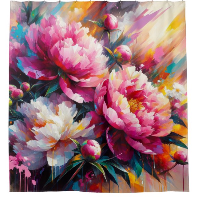 Acrylic Peonies Shower Curtain (Front)