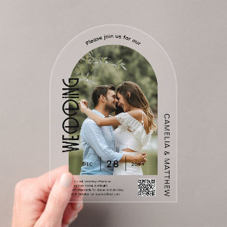 ACRYLIC Photo Wedding Invite Modern QR Code RSVP Invitations