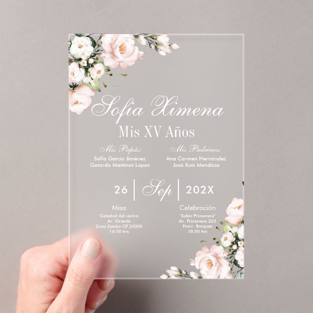 Acrylic pink floral invitation  (Insitu (Handheld))
