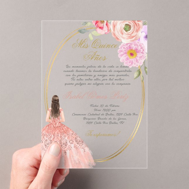 Acrylic pink theme quinceañera  acrylic invitations (Insitu (Handheld))