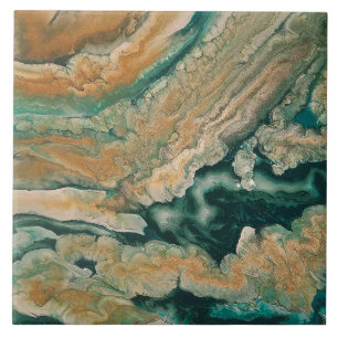 Acrylic pour abstract Emerald coastline Tile