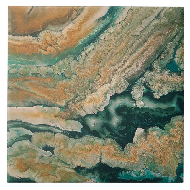 Acrylic pour abstract Emerald coastline Tile (Front)
