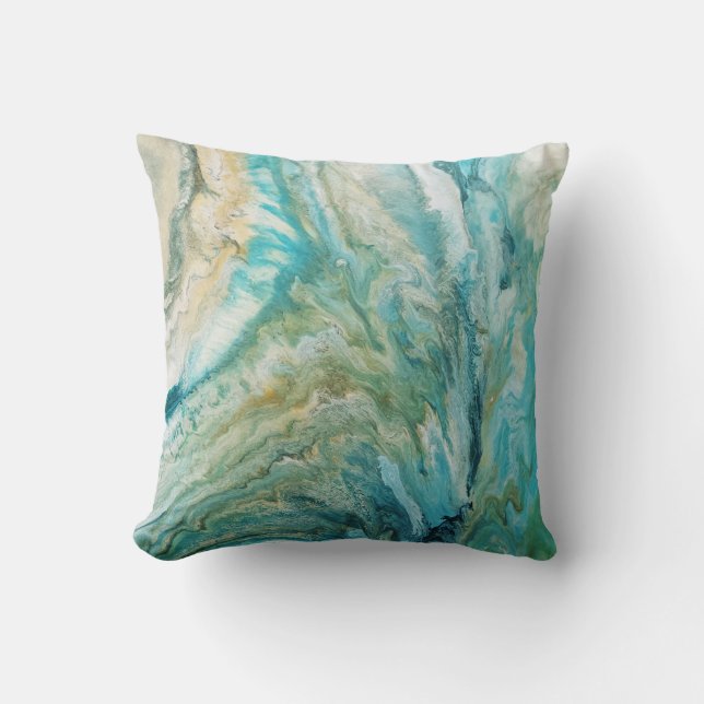 Acrylic pour abstract turquoise coast cushion (Front)