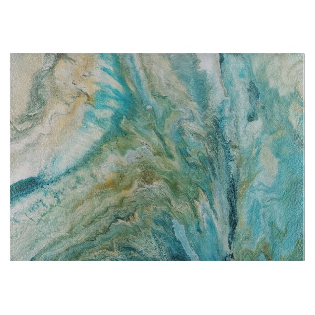 Acrylic pour abstract turquoise coast cutting board (Front)